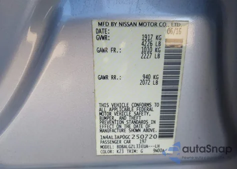 2016 Nissan Altima 2.5 S from USA, damaged, VIN 1N4AL3AP0GC250720